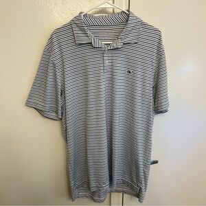 Vineyard Vines Men's Navy Blue and White Performance Polo Shirt Size Medium